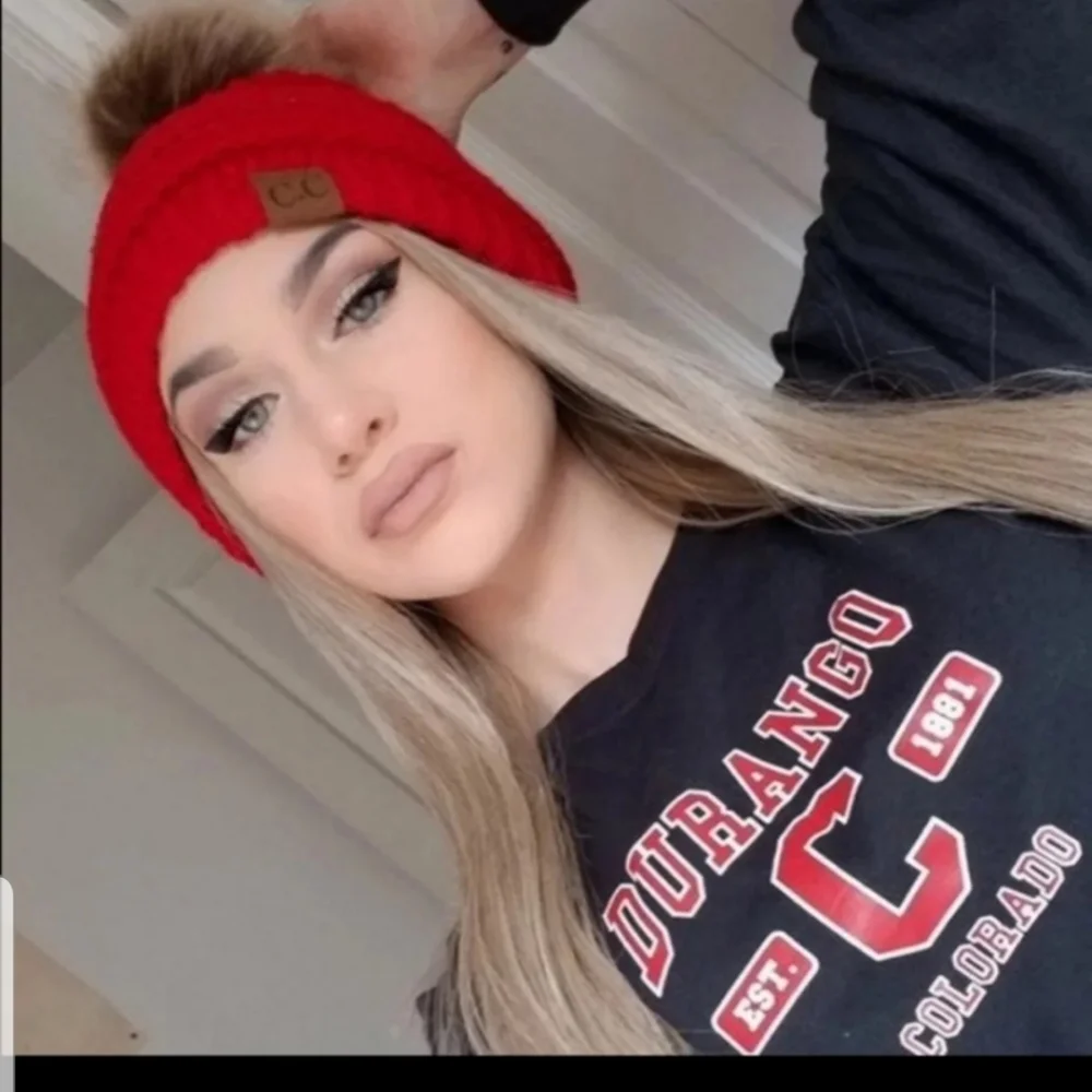 Red Pom Beanie - Picture 2 of 3